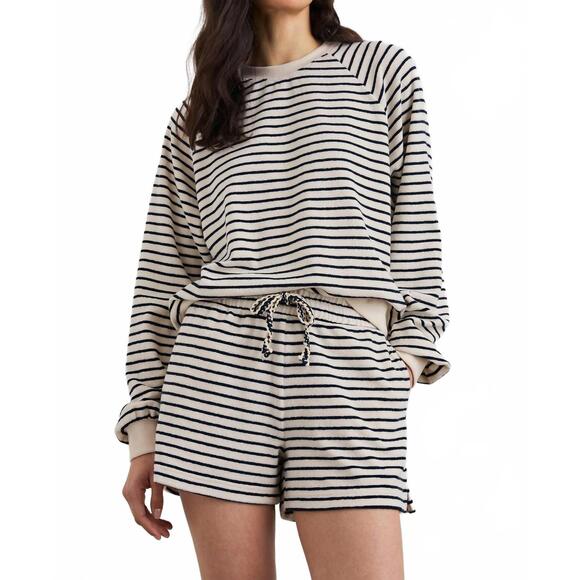 NEW RAILS teddy sailor stripe terry towel short in cream and navy